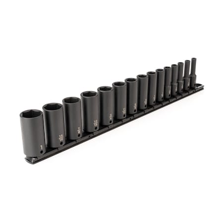 Tekton 3/8 Inch Drive Deep 6-Point Impact Socket Set with Rail, 15-Piece (1/4-1 in.) SID91105